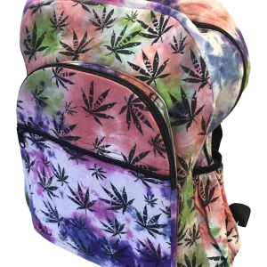 Hanf-Rucksack TieDye mit Hanfblatt-Motiv, handgemacht in Nepal