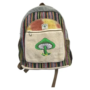 Hanf-Rucksack mit Pilz-Stickerei, handgemacht in Nepal