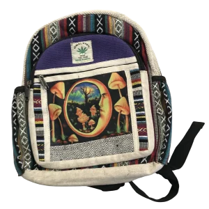 Kleiner Hanf-Rucksack mit Pilz-Motiv handgefertigt – Hompra