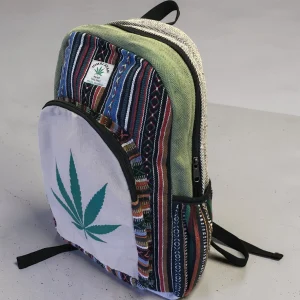 Handgefertigter Hanf-Rucksack mit Hanfblatt-Stickerei – Hompra